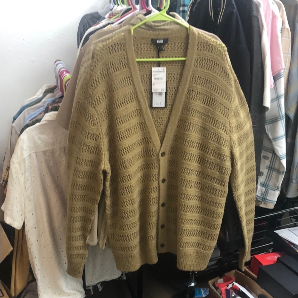 PAIGE Caramel Sunset Cardigan Sweater with V-Neck and Ribbed Texture